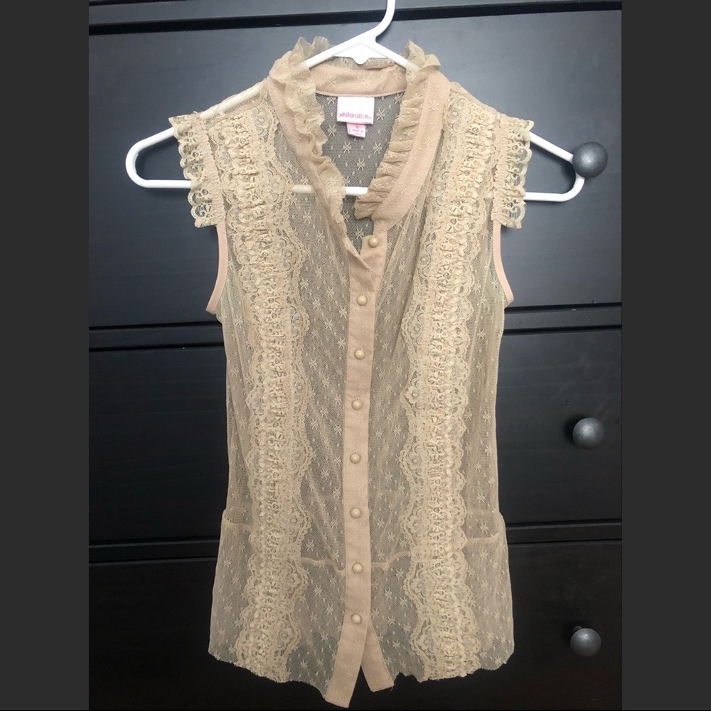 Sheer lace button down